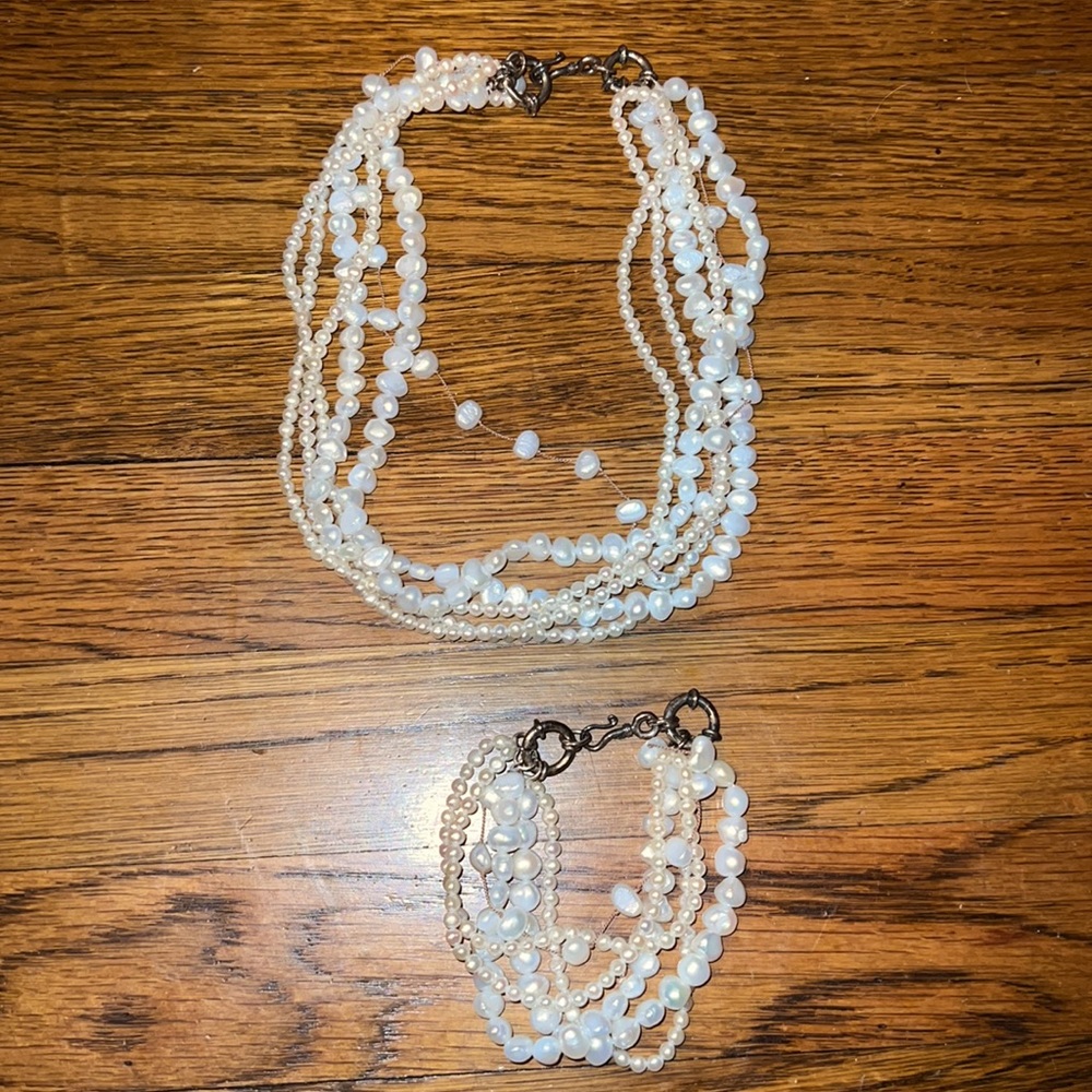 Pearl choker layer necklace with clasp closure y2k vintage with bracelet match